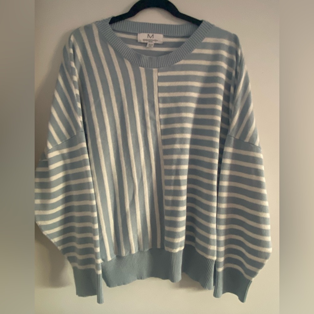 Magaschoni Light Blue and White Striped Sweater  Size 2X